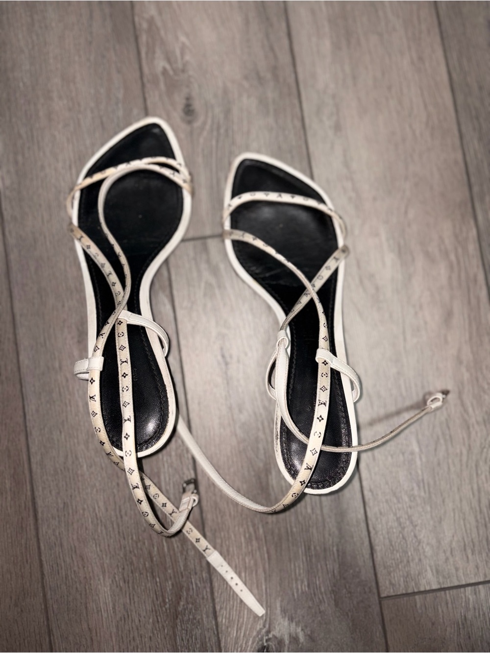Louis Vuitton White Logo Strap Kitten Heels